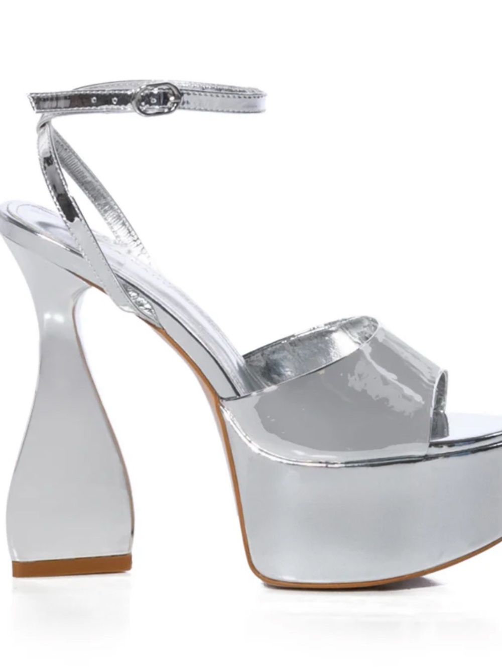 Silver Platform Ankle-Strap High Heel Sandals